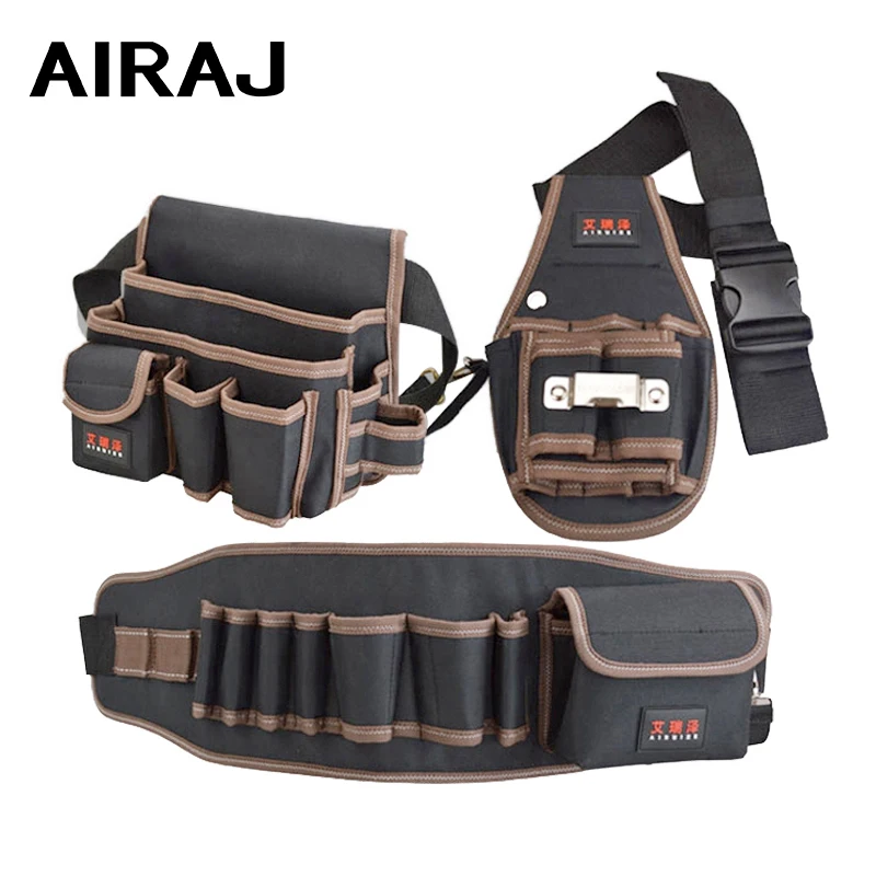 AIRAJ Portable Belt Bag Double Oxford Cloth Waterproof Electrician Tool Bag Multifunctional Tool Storage Toolkit with Belt