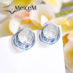 MeiceM 2021 Trend Blue Enamel Earrings Geometric Stud Earring for Women Vintage Alloy Earring Women's Earing Party Weddding