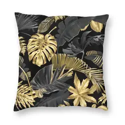 Modern Black Gold Leaf Cushion Cover for Sofa Soft Vintage Luxury Art Pillow Case Bedroom Decoration
