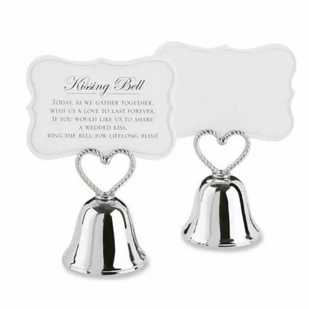 Free Shipping 50pcs/lot Kissing Bell Place Card Holders in silver and golden color Party favors