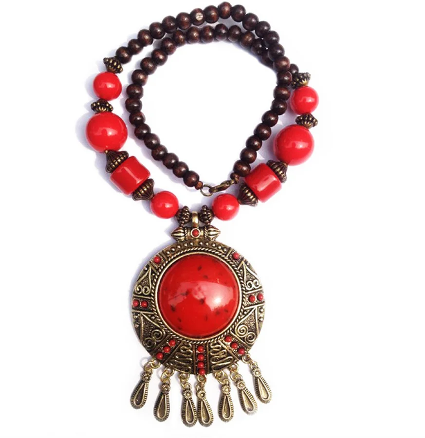 Vintage Natural Stone Beads Necklaces Hollow Water Droplets Leaves Tassel Necklaces & Pendants for Women Gifts Bohemian