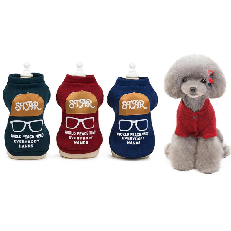 Autumn and Winter Pet Cat Dog Clothes for Small Dogs Cute Glasses Print Dog Puppy Sweater Jacket Warm Coat Dog Supplies