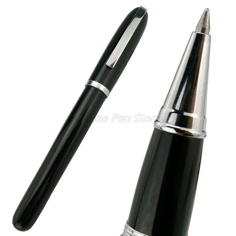 

Baoer 516 Vivid Black Barrel Roller Ball Pen Refillable Silver Trim Professional Office Stationery Writing Accessory