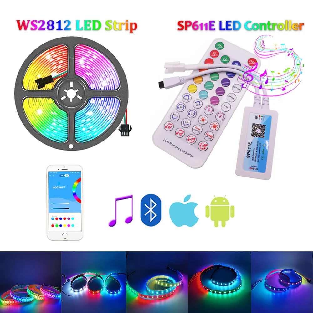 faixa de led rgb ws2812b kit de controle e aplicativo de musica abordaveis individualmente com bluetooth 01