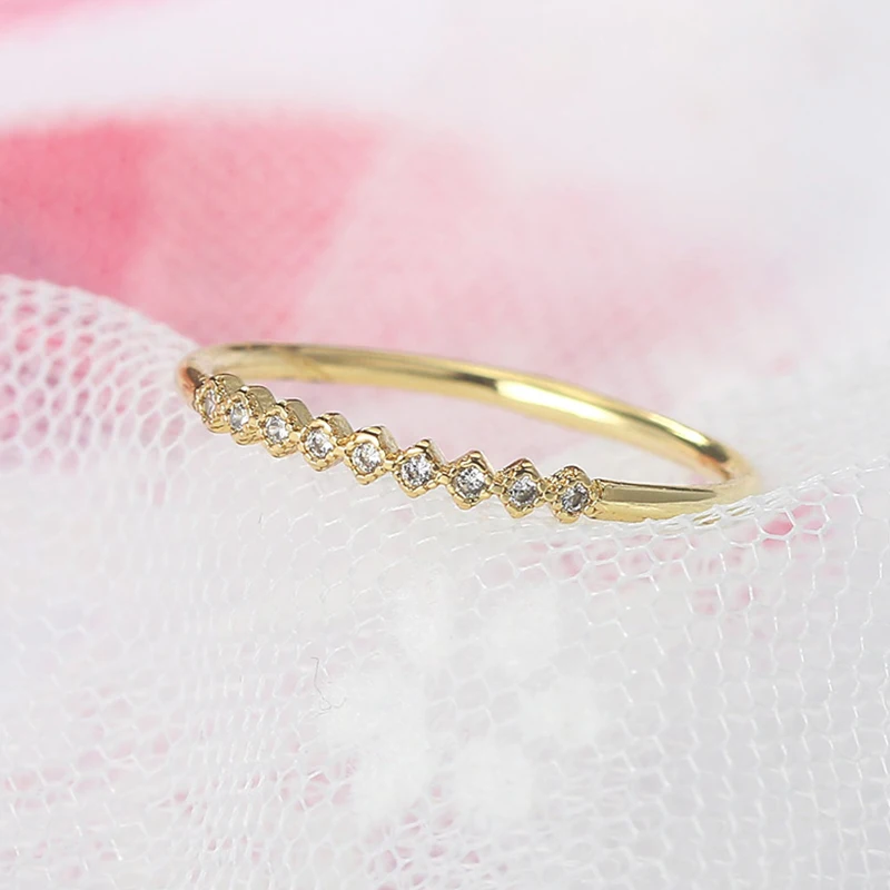 ZHOUYANG Dainty Ring For Women Simple Elegant Simple Geometry Mini Zircon Gold Color Slim Finger Rings Wholesale Jewelry R157