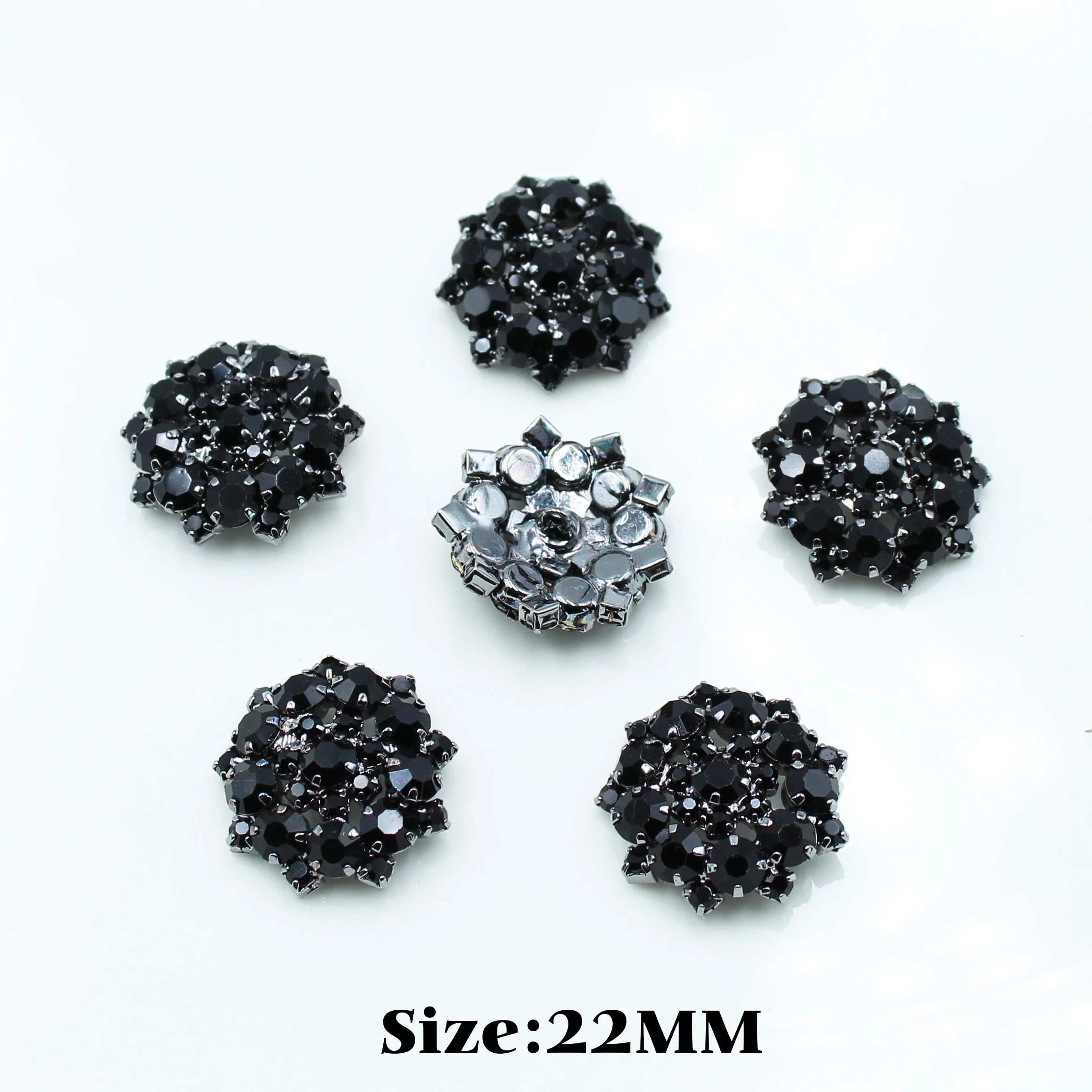 NEW 10Pcs 22MM All Black metal Rhinestone Buttons Shank Diamante Accessories DIY for Wedding Decoration Sewing Clothing Buttons