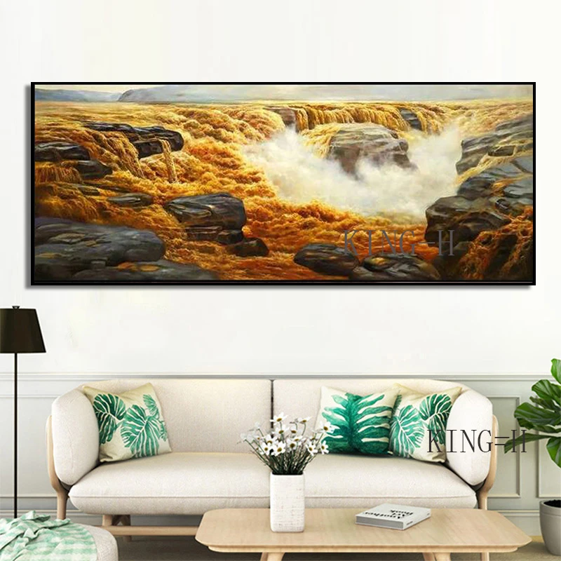 Famous artists hand-painted realistic original Yellow River oil painting canvas collection art frameless painting decoration