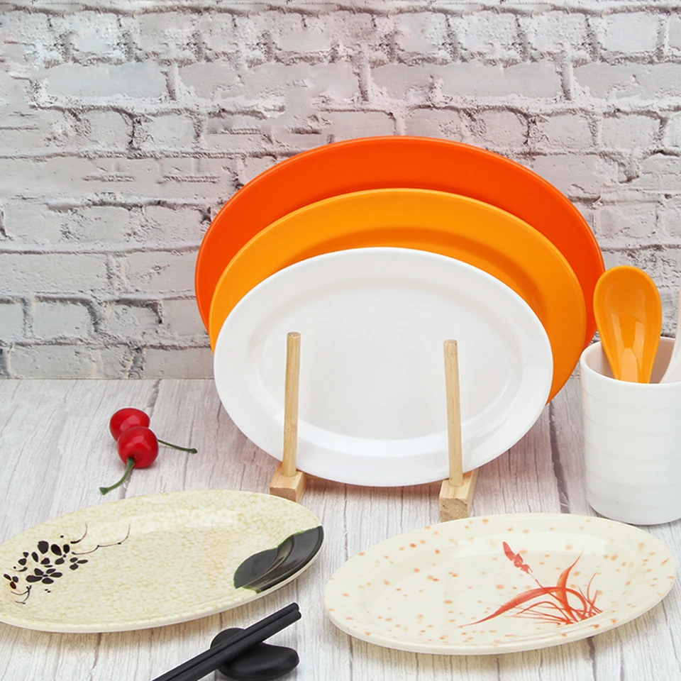 Thickened BBQ Grilled Skewers Plate Melamine Oval Snack Plastic Plate Restaurant Pasta Plate Commercial Seafood Fish Plate