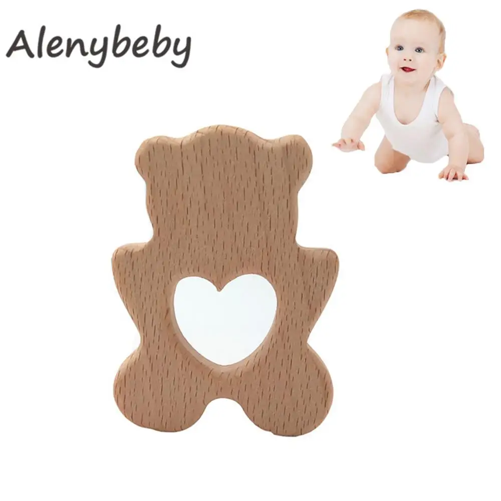 

Natural Baby Teether Product Beech Wooden Bear Teether DIY Wood Necklace Pendent Eco-Friendly Safe Teething Chew Bracelet Toy