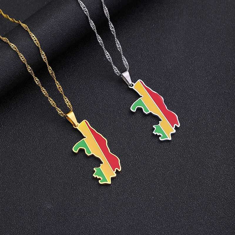 Africa Republic of the Congo Map Flag Pendant Stainless Steel Necklaces Brazzaville Ethnic Ornament  Party Jewelry