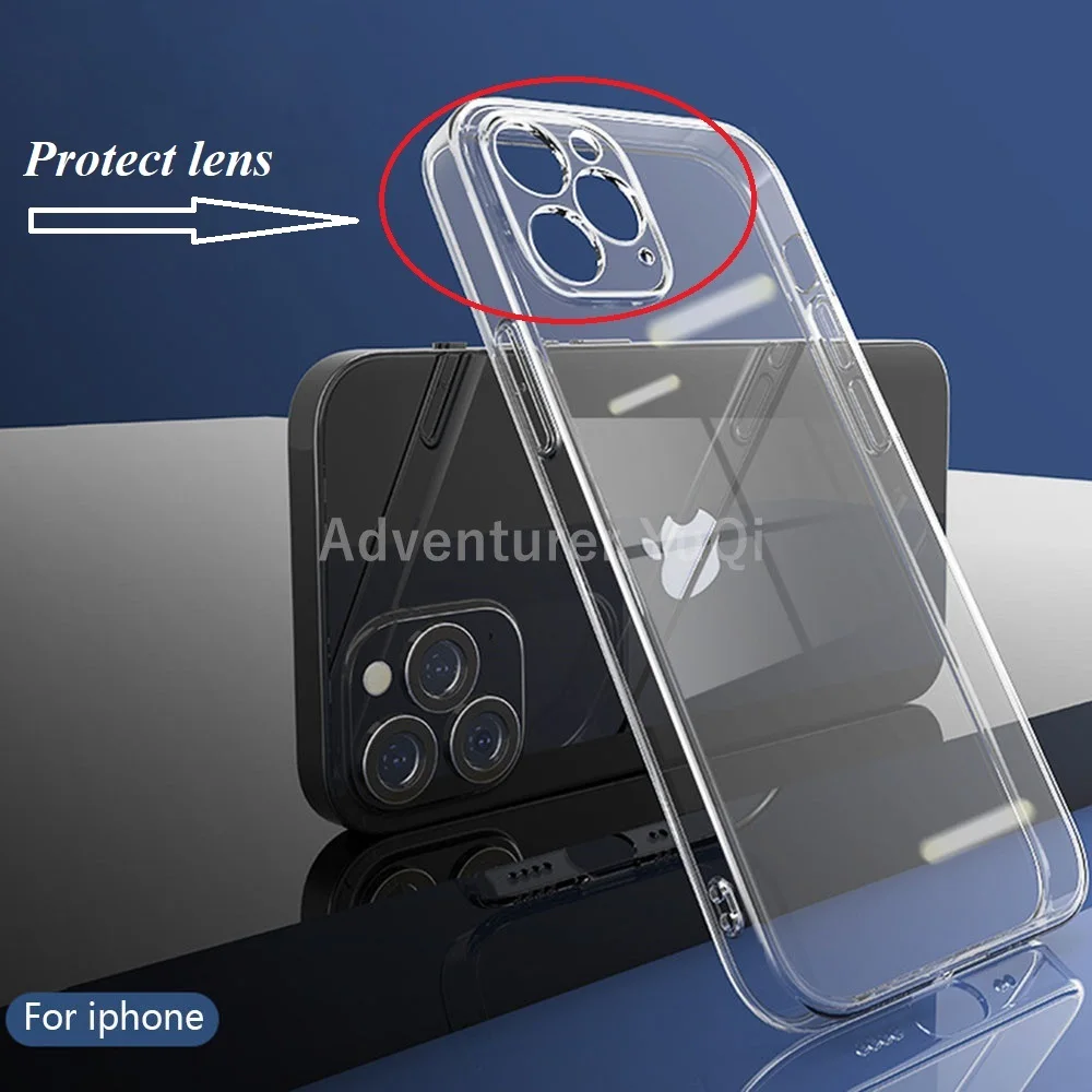 

Luxury Lens Protector Phone Case For iPhone 14 13 12 11 Pro X Xs XR Max Mini Clear Silicone Cover 7 8 Plus TPU Transparent