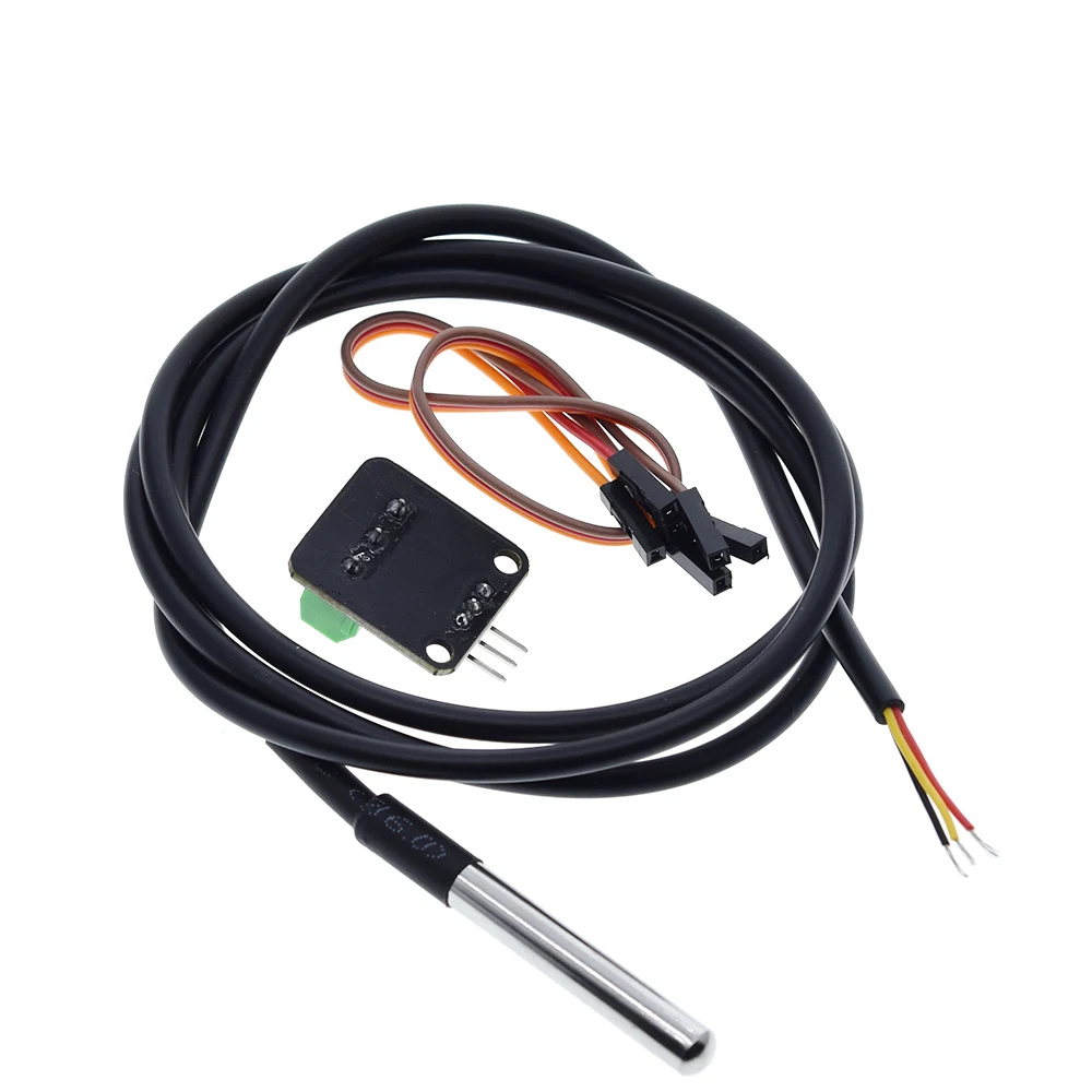 DS18B20 Temperature Sensor Module Kit Waterproof 100CM Digital Sensor Cable Stainless Steel Probe Terminal Adapter For Arduino