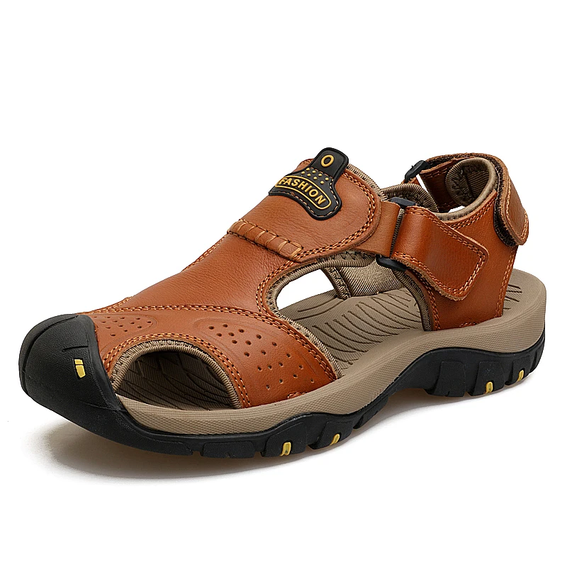 Sandalias clásicas de cuero genuino para hombre, zapatos cómodos, suaves, de talla grande, para exteriores, romanas, de verano