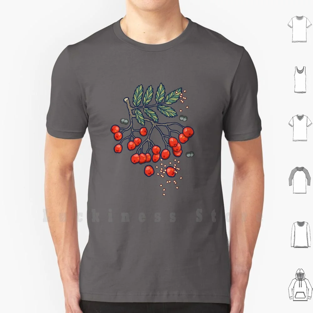 Magic Rowan T Shirt DIY 100% Cotton 6xl Rowan Magic Night Dream Forest Wild Berries Black Pattern Botanical Nature Autumn Red