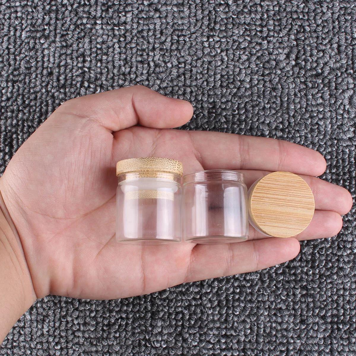 12pcs 10ml 30*30mm Small Transparent Glass Bottles Jar Vials with Bamboo Lids for Art Crafts Wedding Favors