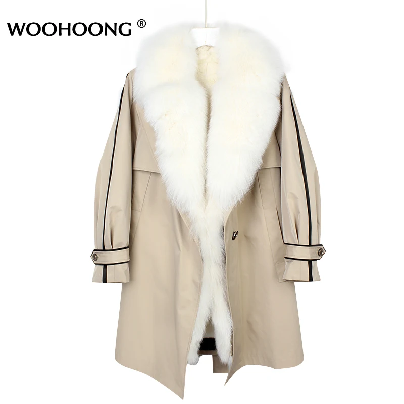 Winter New Parka Coat Real Fur Coat Fox Fur Collar Rex Rabbit Liner Windbreaker Jacket Lady British Style Thick Warm Korean