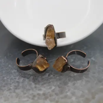 不規則黃水晶塊可調式戒指,黃色石英療癒水晶復古戒指,時尚女士珠寶禮品 6 最佳銷售 金塊首飾 - №2