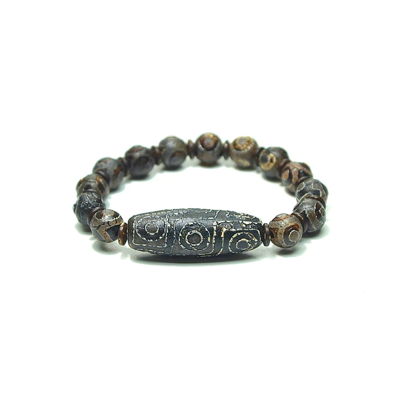 Tibetan Weathered old agate Dzi Beads Bracelet Ethnic Style Great Quality 9 eyes&3 eyes Natural Stone Materials Free Shipping