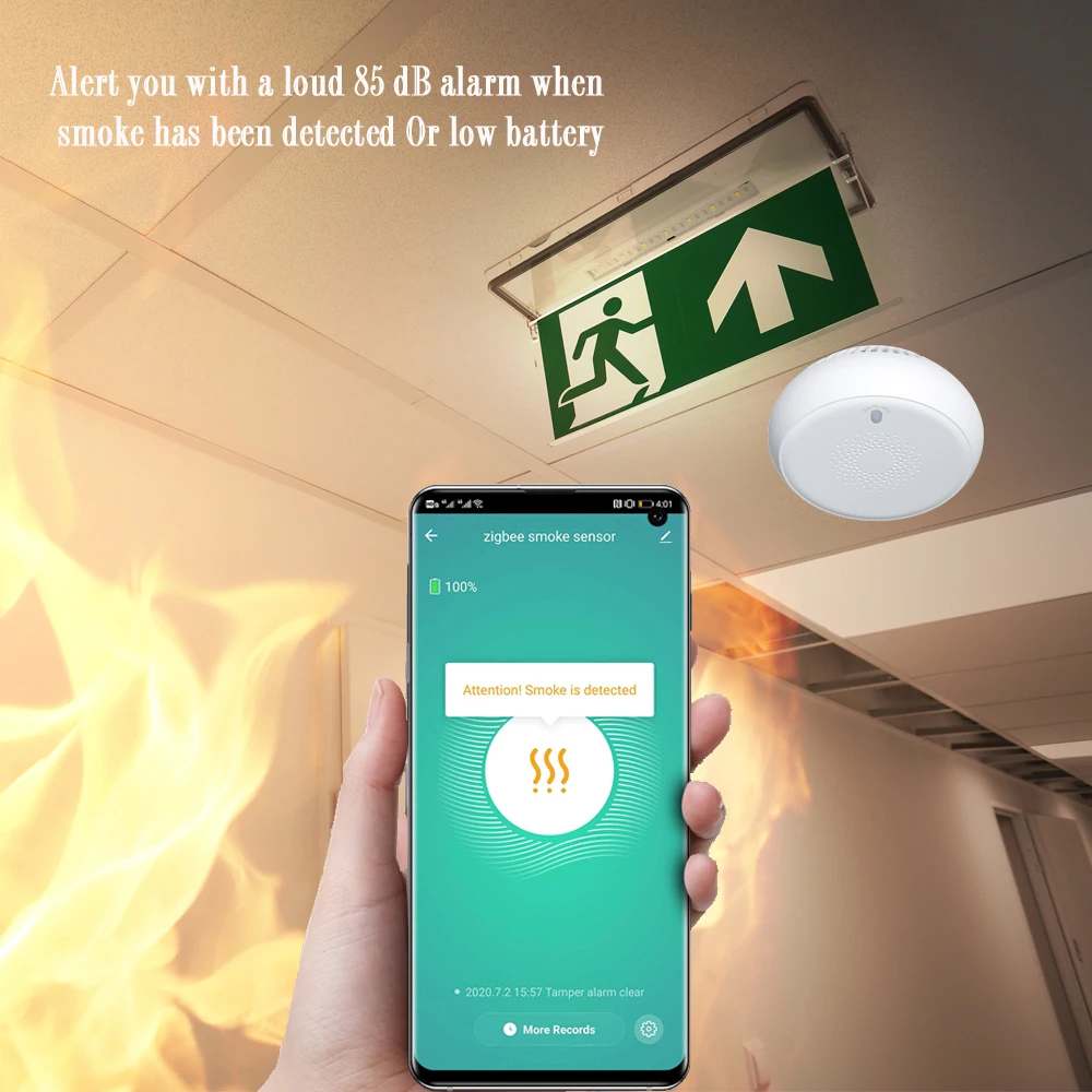 Tuya Smart Zigbee 3.0 Fire Alarm Smoke Detector Smart Home System 2.4GHz High Sensitivity Safety Prevention Smoke Sensor