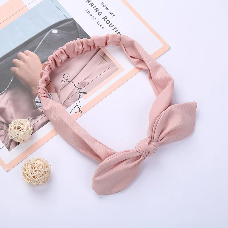 Plain Polyester Rabbit Ear Headband For Women Female High Quality Elastic Bow Hairband Headwear Hair Accessories