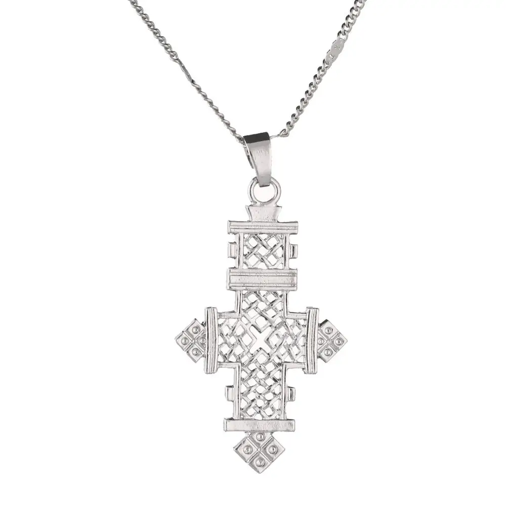 Silver Color African Trendy Cross Pendant Necklace Ethiopian Trendy Cross Women Chain Jewelry Gifts