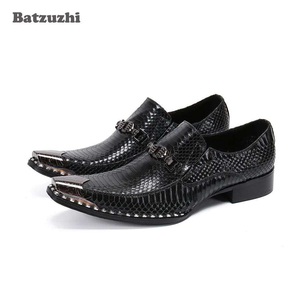 Batzuzhi Luxury Leather Men's Shoes Black Genuine Leather Dress Shoes Metal Toe Business Formal Leather Shoes Men Erkek Ayakkab