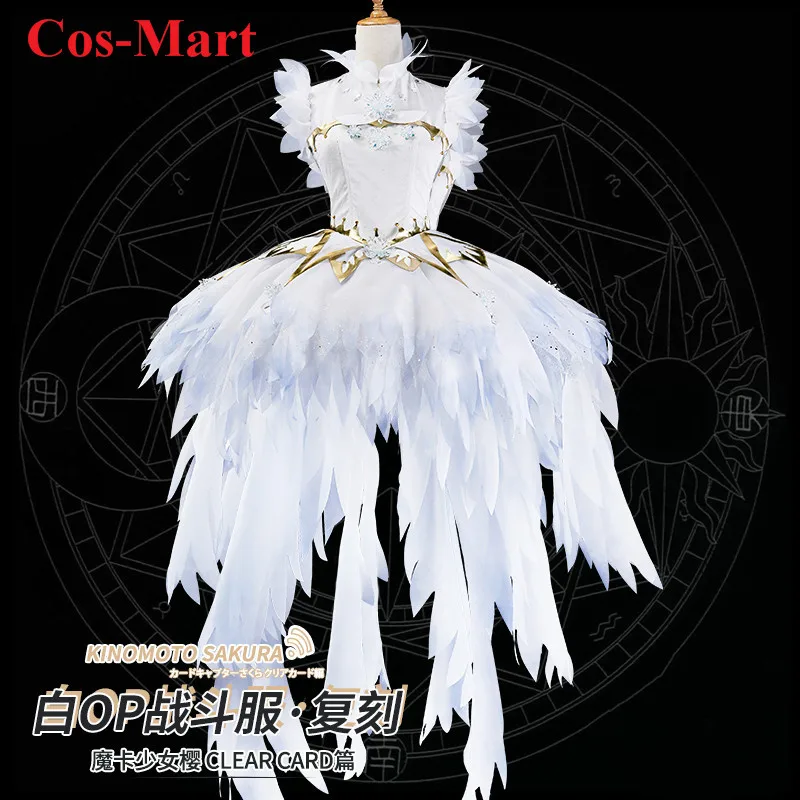 Cos-Mart Anime Cardcaptor Sakura Kinomoto Sakura Cosplay Costume OP White Combat Dress Activity Party Role Play Clothing