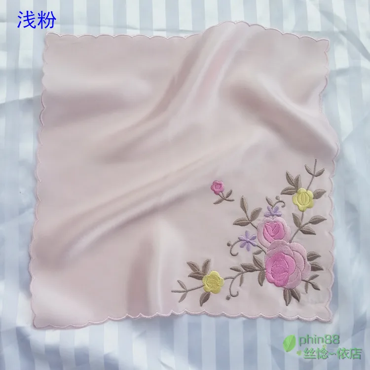 Pañuelo cuadrado bordado para mujer, 100% seda pura, 16,5mm, 26cm, 10 \