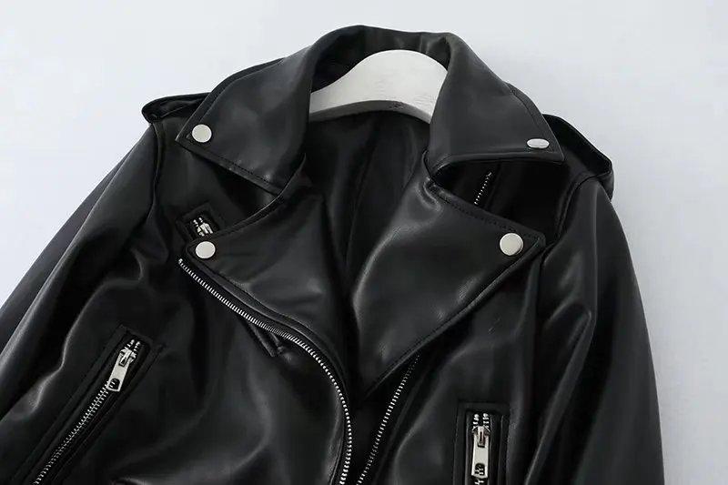 PUWD Vintage Women Faux Leather Motorcycle Jacket 2021 Autumn Winter Casual Cool Zipper Street Sashes Jacket Slim Female Outwear