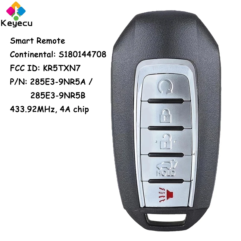 

KEYECU Smart Remote Car Key With 5 Buttons 4A Chip 433.92MHz for Infiniti QX60 QX 2019 2020 2021 Fob S180144708 FCC ID: KR5TXN7