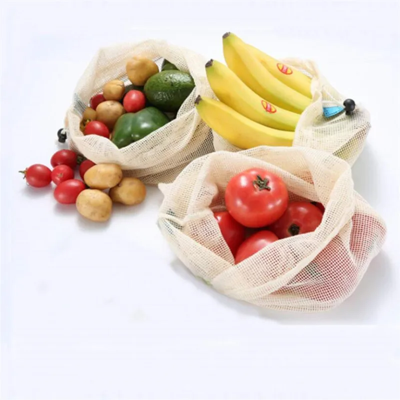 Sacs de conservation réutilisables pour fruits et légumes, écologiques, 100% en maille de coton biol