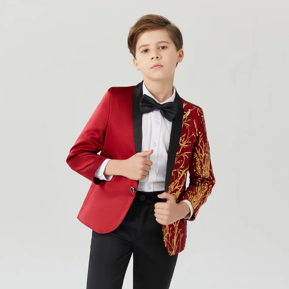 Children's performance suit boys Clothing Children Coat Tracksuit Fashion Kids Clothes Children's wine red sequins suit coat