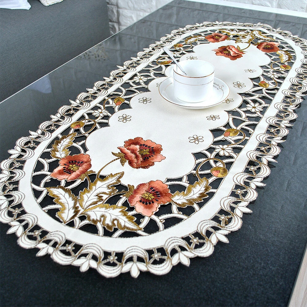 

Vintage Oval Tablecloth Table Dinning Cover European Embroidered Yarn Flower Fabric Party Living Room Table Mat Cover Home Decor