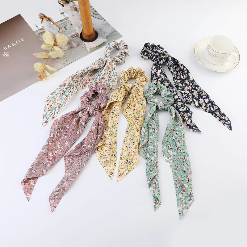 Fashion Elastic Hair Bands Hair Accessories Print Bow Ribbon Ponytail Scarf Headband Hair Tie Scrunchies For Woman 2022 New