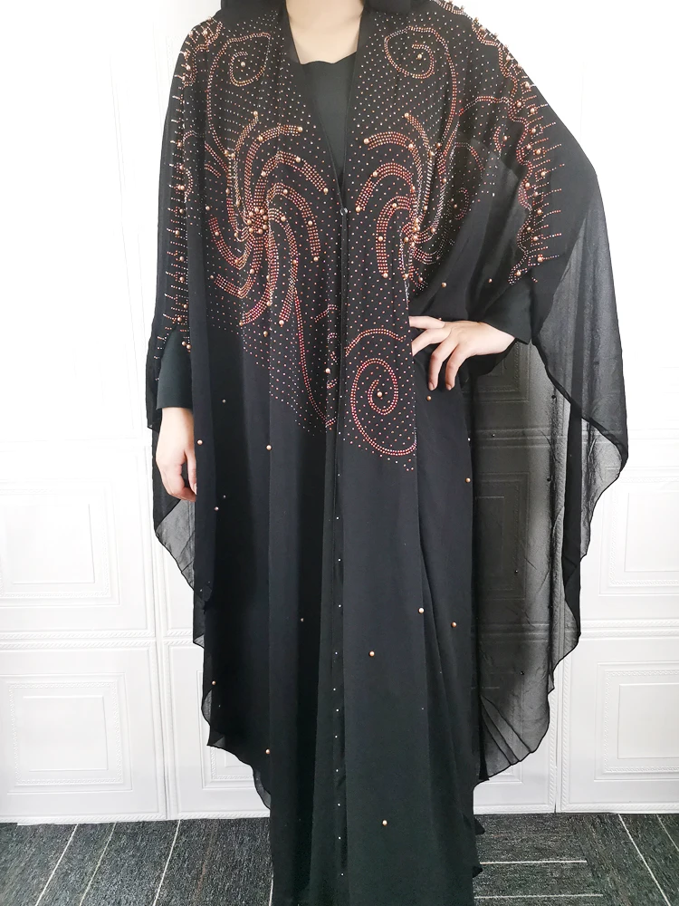 Muslim Abaya Turkey New 2022 Dresses Ramadan Islamic Women Batwing Sleeve Lace Beading Loose Outwear Dubai Arab Long Robe DR-322