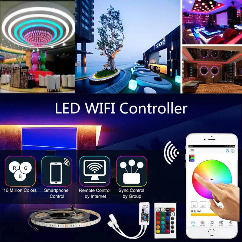 5m-100m WiFi/IR/2.4G Touch LED Strip Light RGB SMD 2835 5050 RGBW/RGBWW 60leds LED Strip Tape DC 12V+ Remote Control+ Adapter EU