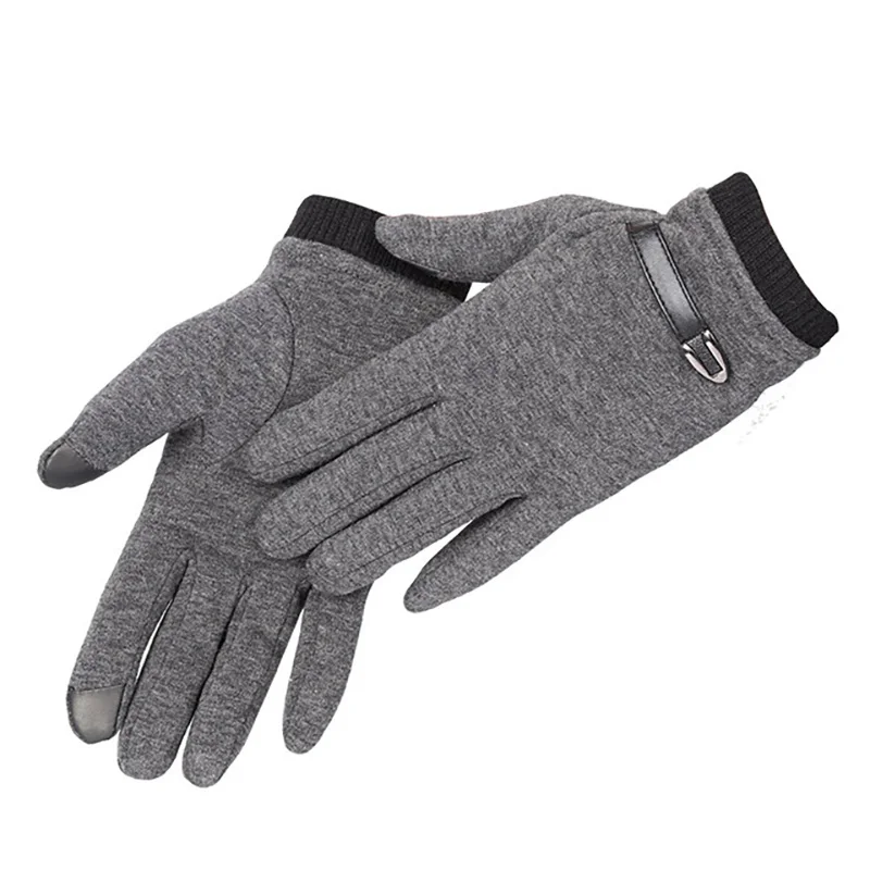 Fingerless Gloves Winter Gloves for Men Male Velvet Touch Screen Half Finger Jacquard Knit Driving Autumn Mitten Gloves Black