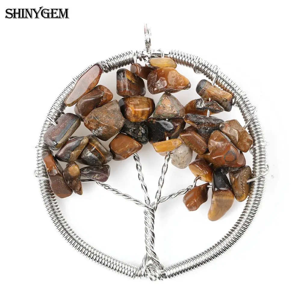 ShinyGem الفولاذ المقاوم للصدأ سلك التفاف سحر جوهرة الحجر الطبيعي شجرة الحياة المعلقات لصنع المجوهرات بسيطة كريستال عقد دي اي واي