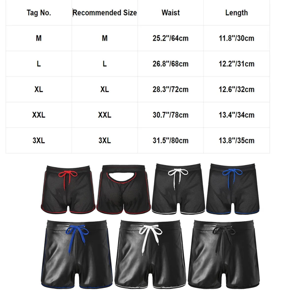 Mens Short Boxers See Through Wetlook Faux Leather Mesh Patchwork Boxer Sexy Men Underwear Panties Swim Trunks