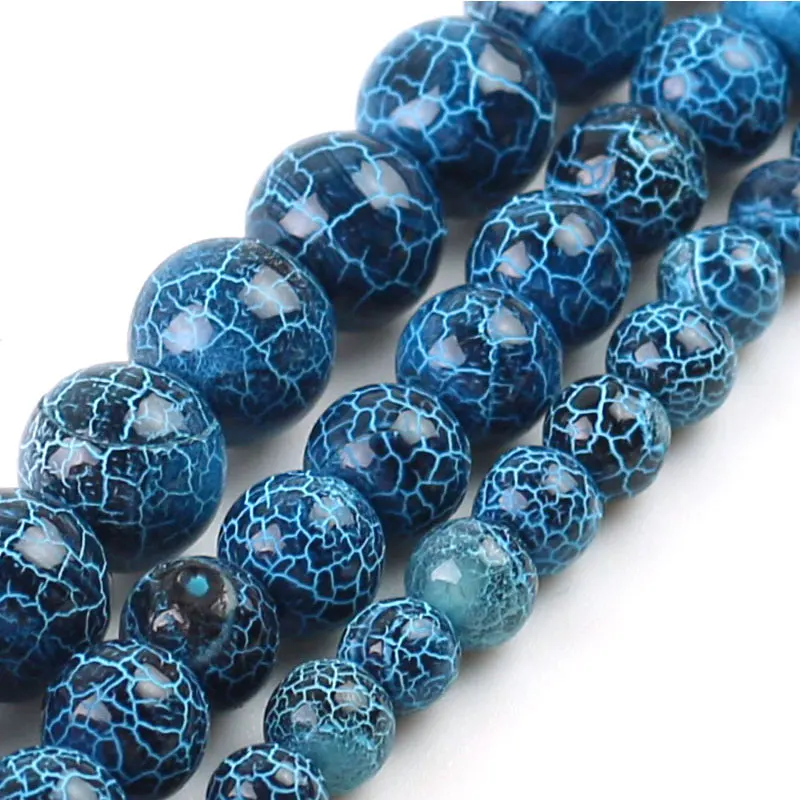 Wholesale Natural Stone Smooth Blue Agates Onyx Round loose Beads For Jewelry Making Frost Cracked Diy Necklace 6 8 10mm