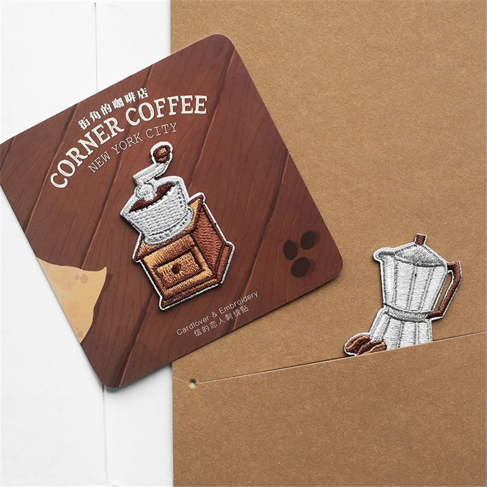 Cute Coffee Shop Patch Iron On Embroidered For Clothing Cartoon Drink Patches For Kid Clothes Appliques Stickers T-shirt