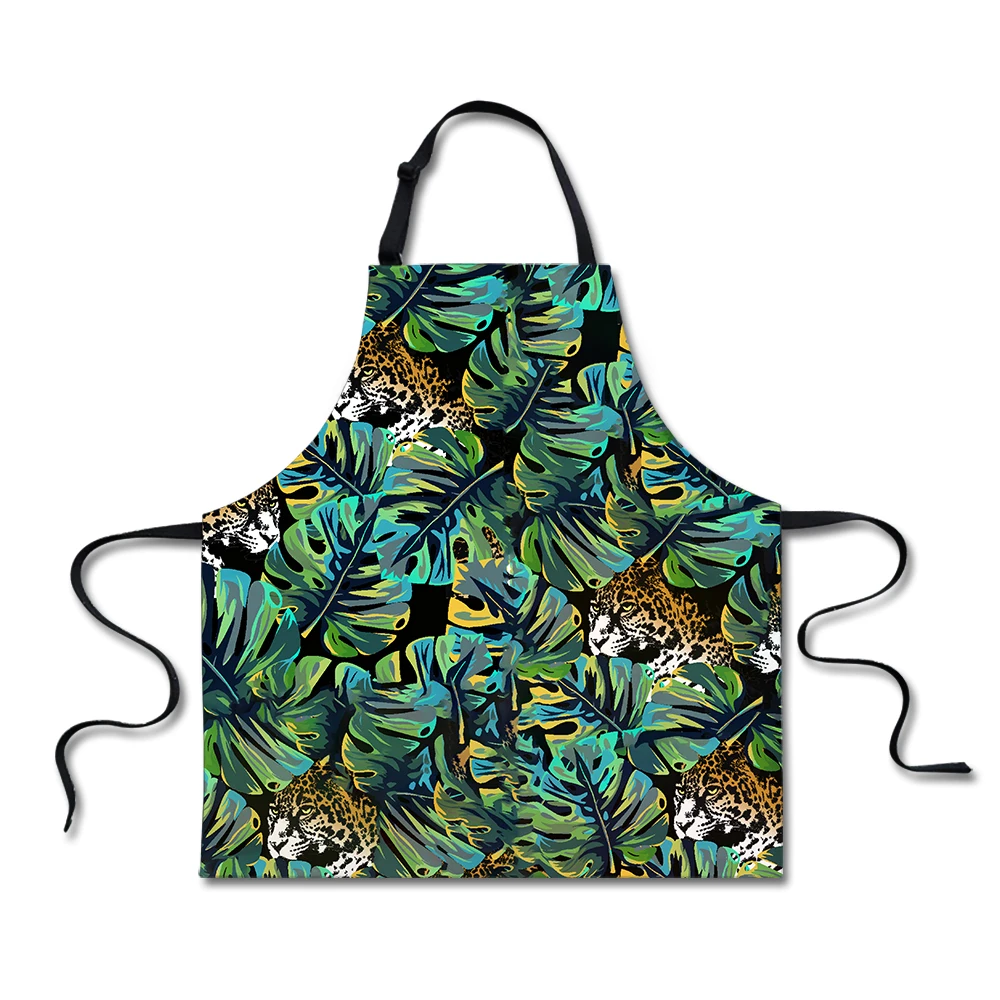 Cute Animal Zebra Tiger Leaf Print BBQ Apron Kitchen Aprons For Women Men Cooking Bib Gift For Wedding Apron Delantal Cocina