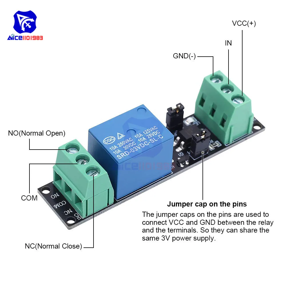 diymore 1 CH Relay Power Switch Board with Optocoupler 3V Isolation Driver Control Module High Level Trigger for IOT ESP8266