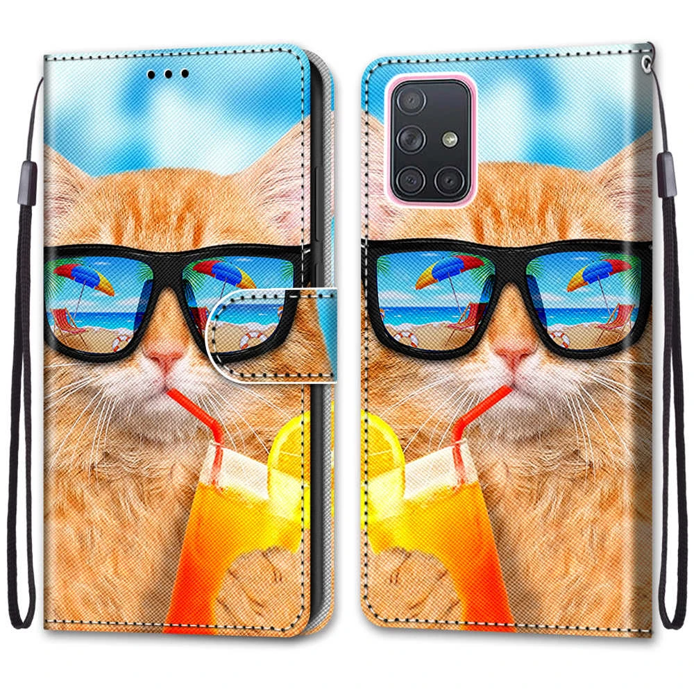 Flip Leather Case For Samsung Galaxy A01 A11 A21 A31 A41 A51 A71 4G 5G 3D Wallet Card Holder Stand Book Cover Cat Dog Painted