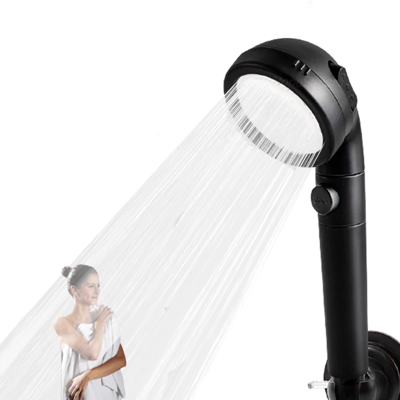 

Dropshipping link Zhang Ji New Black Filter balls SPA shower head with stop button 3 Modes adjustable Replacement shower head