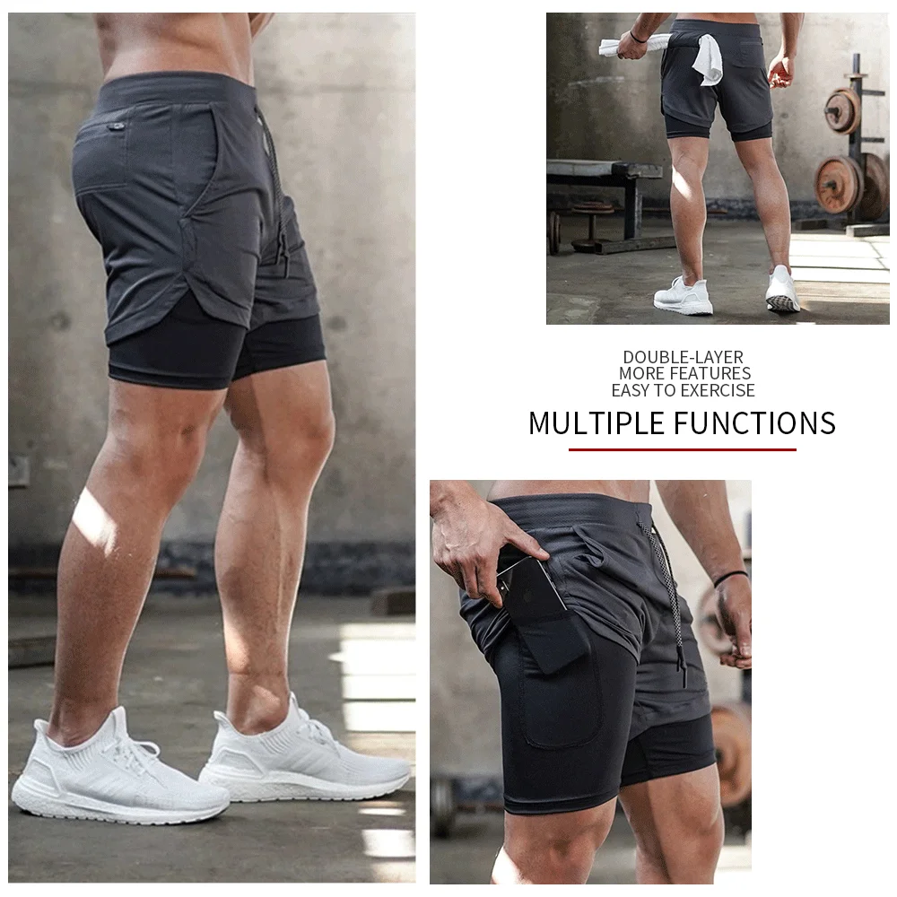 2020 Summer Running Shorts Men 2 in 1 Sports Jogging Fitness Shorts Training Quick Dry Mens Gym Men Shorts Sport gym Short Pants