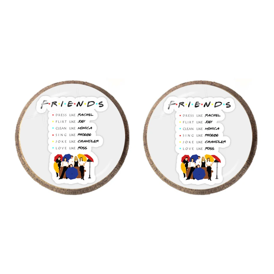 Friends TV Show Stud Earrings Classic Scene Central Perk Logo 12mm Glass Cabochon Charm Jewelry For Women Girls Friends Gift