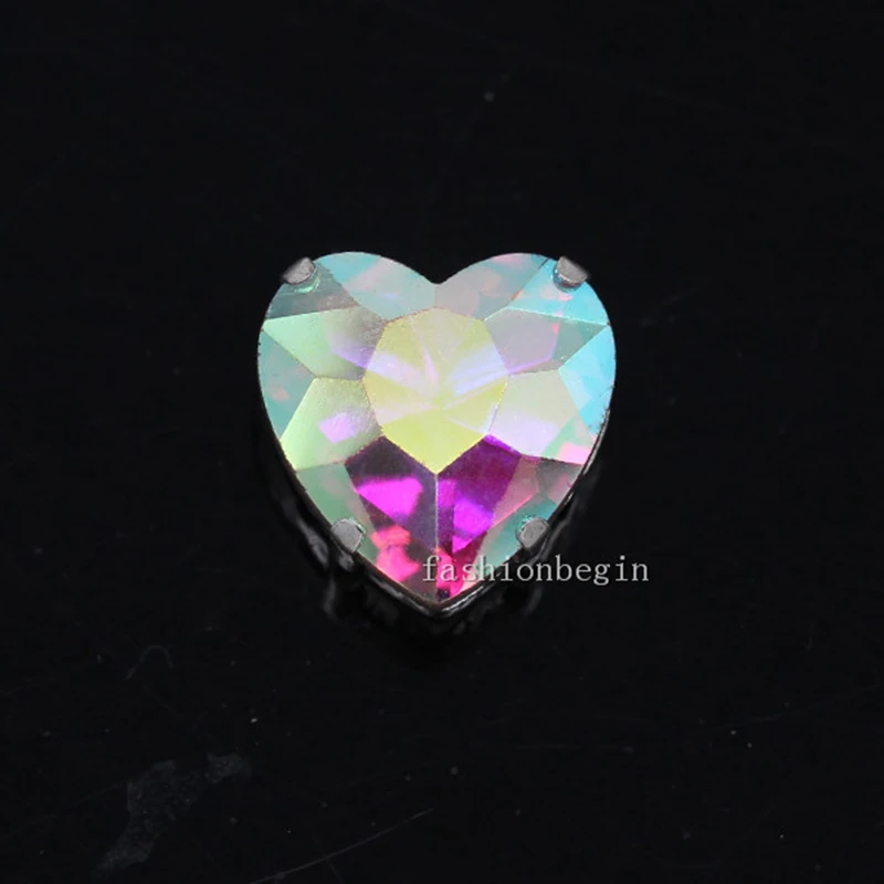 Heart crystal glass with silver claw Rhinestones shiny Heart crystal glass stones For Garment bead Decoration  Jewelry making