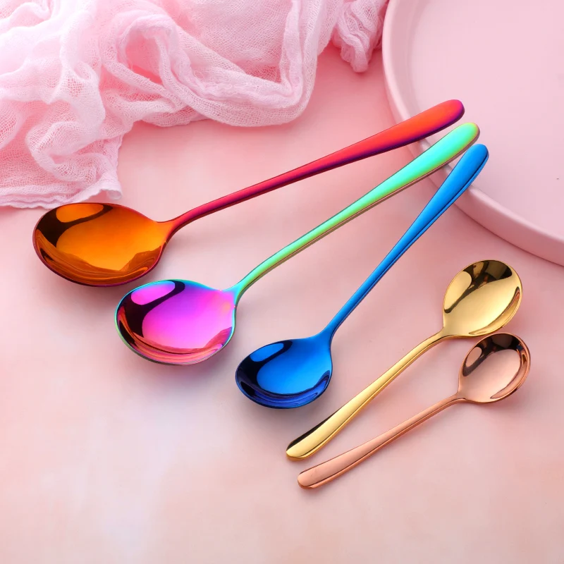 

Stainless Steel Coffee Tea Spoons Gold Blue Beautiful Teaspoons Mixing Soup Spoon Dinnerware Flatware Christmas Serving Spoon