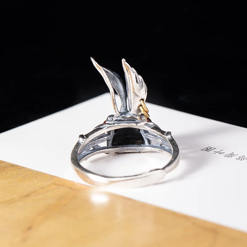 925 Sterling Silver Thai Silver Rabbit Rings Zodiac For Women Adjustable Jewelry Gift Female Animal Trend Punk